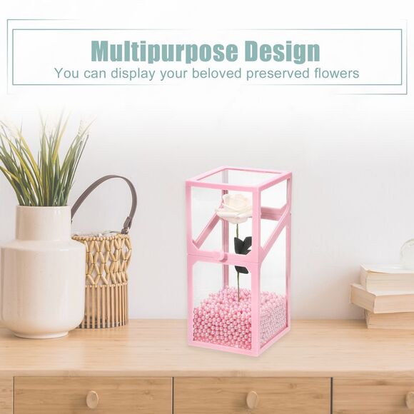 Clear Dustproof Quadrilateral Makeup Brush Storage Box with Pink Faux Pearl Pink - Picture 6 of 6